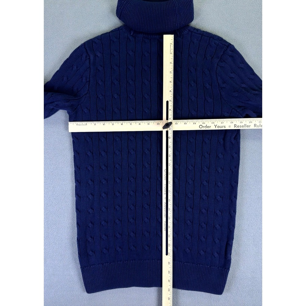 Ralph Lauren Sport Sweater Dress Large Blue Cable Knit Roll Neck Old Money Prep - Picture 7 of 9